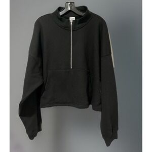 New! PINK Victoria's Secret Quarter Zip Pullover Sweatshirt Black White Size XXL